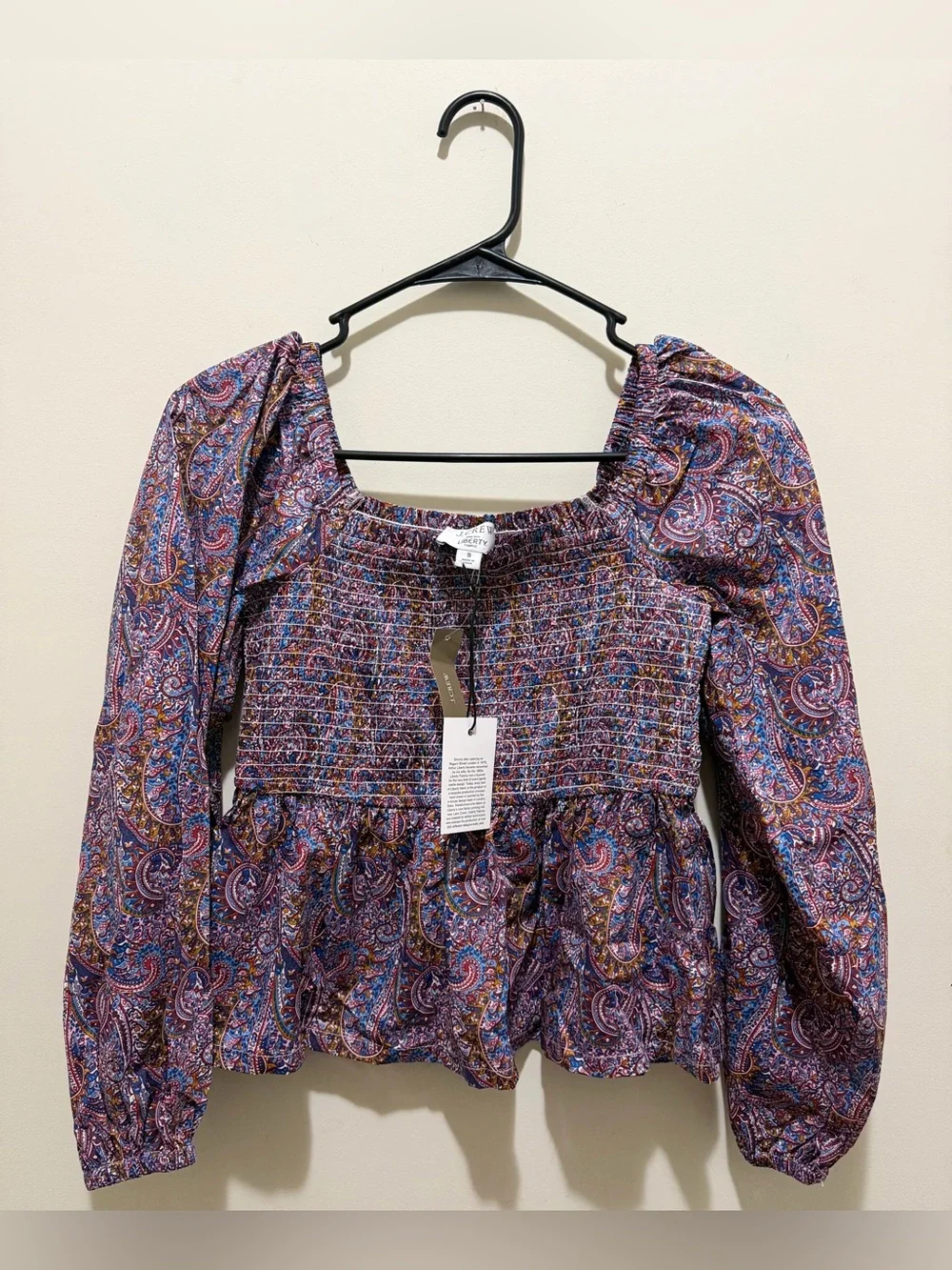 NWT J.Crew Liberty Tropical Prince Smocked Puff Sleeve Top S